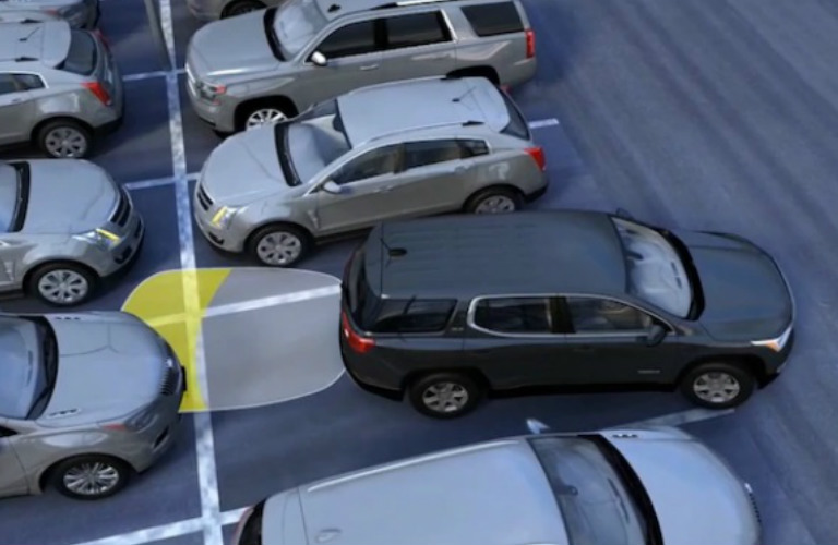 Animation of available Rear Park Assist in action on the 2018 GMC Acadia