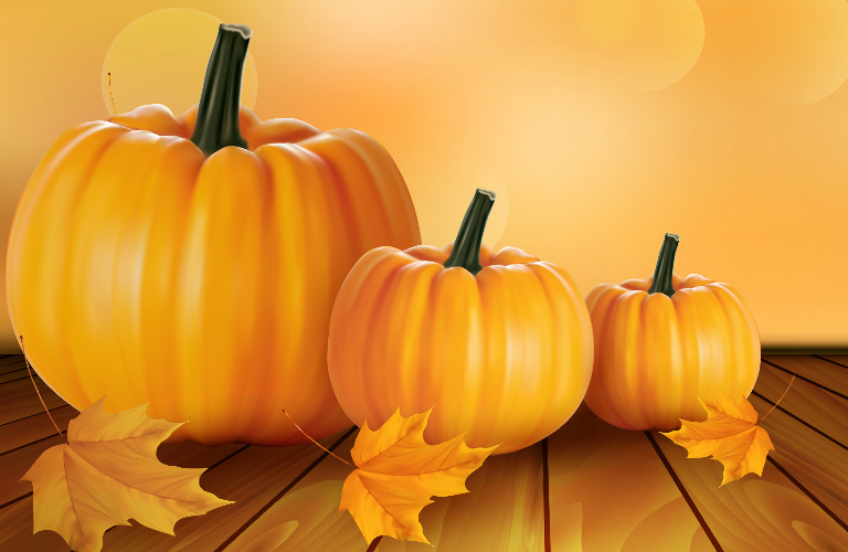 three pumpkins in a row
